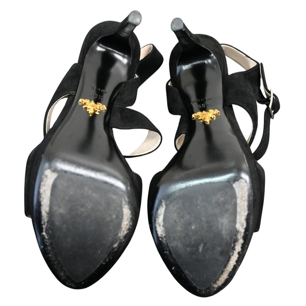 Prada Black Suede Strappy Platform High Heel Sandals Size 38.5 - Picture 5 of 12